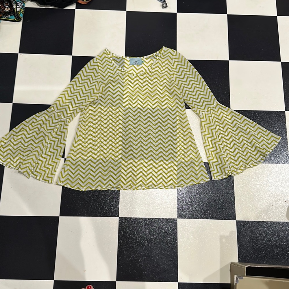 Judith March Chevron Stripe Bell Sleeve Top